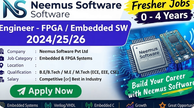 FPGA / Embedded Software Engineer Fresher Jobs – Neemus Software, freshers Jobs, Non Voice BPO Jobs, IT Jobs For Freshers, Entry Level Jobs, Customer Support Jobs, Immediate Hiring, Non Voice Process Jobs, IT Fresher Openings, Work From Home Jobs, Night Shift Jobs